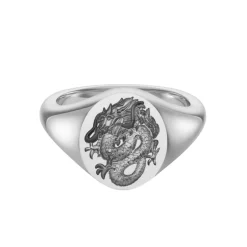 Sterling Silver Zodiac Signet Ring - 12x10mm Oval – Dragon (Chinese)