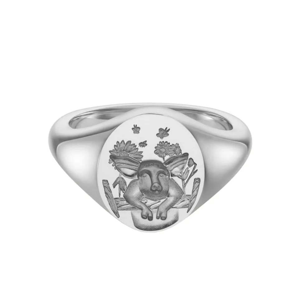 Sterling Silver Zodiac Signet Ring - 14x13mm Oval – Pig
