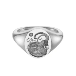 Sterling Silver Zodiac Signet Ring - 14x13mm Oval – Goat