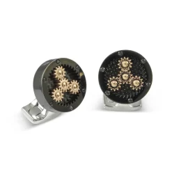 Sun And Planet Gear Cufflinks In Black