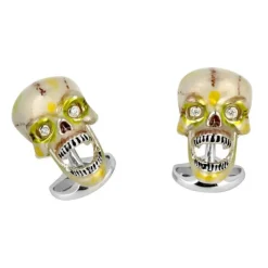 'Suspicious Death' Sterling Silver Enamel Skull Cufflinks