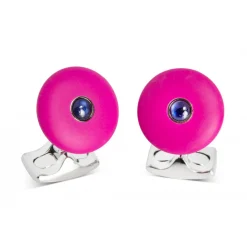 'The Brights' Hot Pink Round Cufflinks with Sapphire Centre