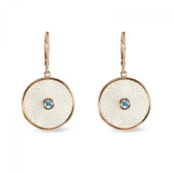 White Mother of Pearl Dreamcatcher Earrings with Aquamarine Gem