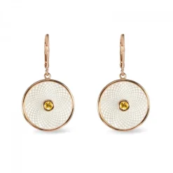 White Mother of Pearl Dreamcatcher Earrings with Yellow Sapphire Gem